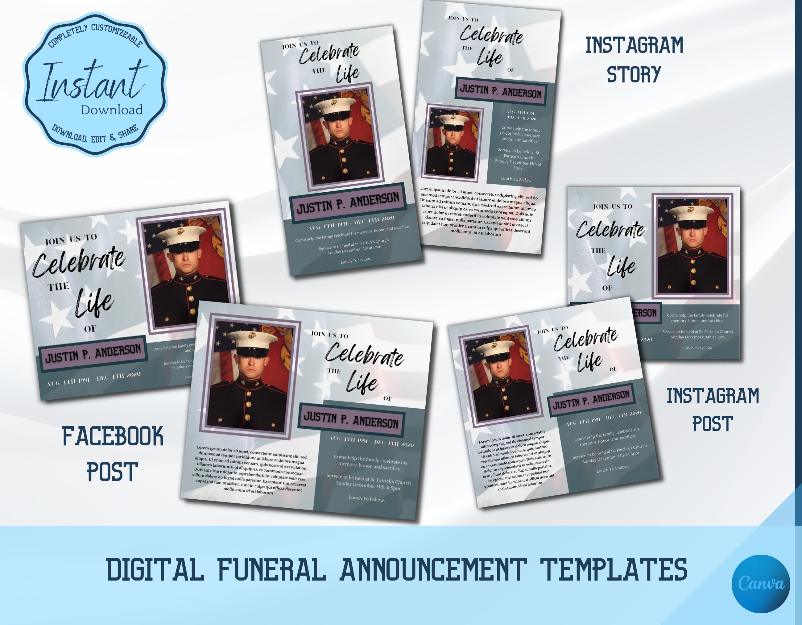 Digital Obituary Template - Social Media Funeral Announcement ...