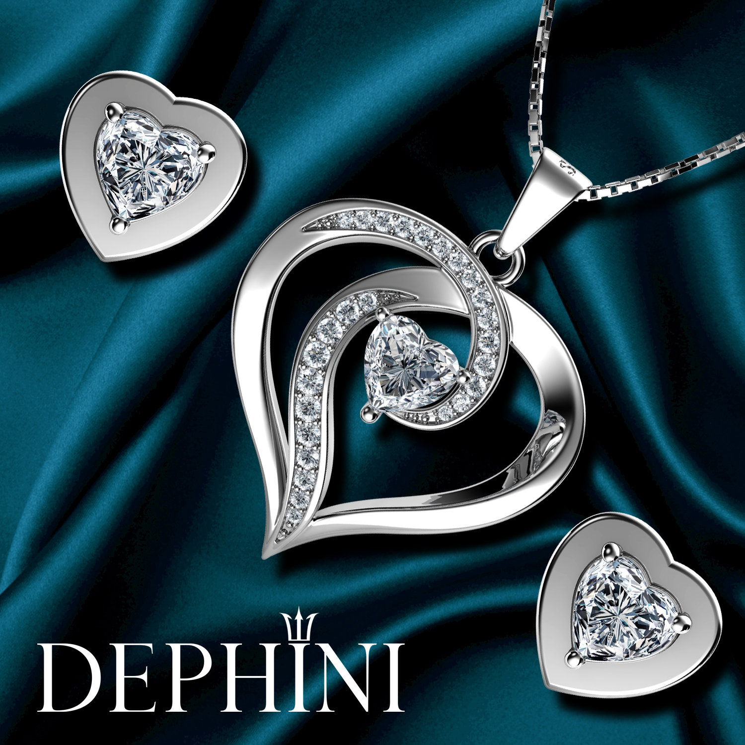 Elegant Jewelry Set White Heart Necklace Heart Earrings Dephini