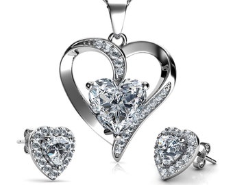 Conjunto de joyas Collar de corazón de cristal y pendientes de corazón Dephini