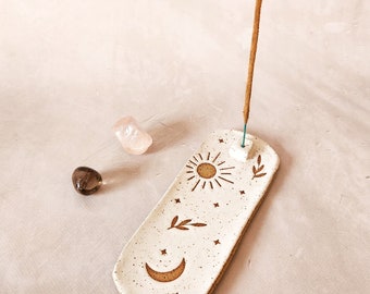 Celestial incense holder | Handmade ceramic incense holder | Long incense holder | Palo Santo | Pottery Gifts | moon incense holder