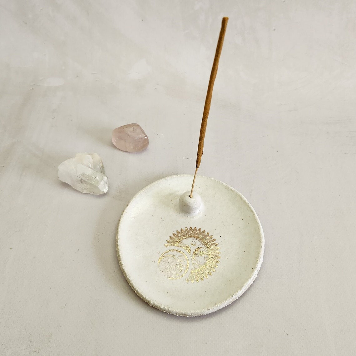 Handmade Gold Ceramic Incense Holder | Round Tray | Meditation &amp; Yoga ...