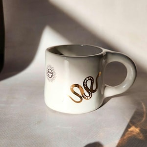 Taza de cerámica hecha a mano / Taza rústica / Taza de cerámica / Taza de té de cerámica / Cerámica celestial / Cerámica dorada