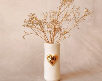 Handmade Ceramic Vase | Ceramic White Vase| Gold Ceramic vase | Heart Ceramic Vase | Home Decoration| Rustic Ceramic | Pottery Gift