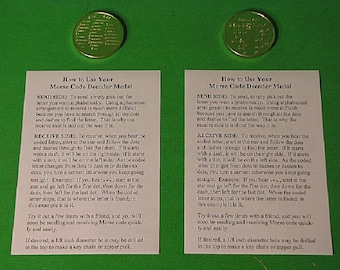 Solid Brass Morse Code Decoder Chart Medal Coin SET 2 TWO With Instruction Novelty USA Made Great Gift! Boy Scouts Girl Scouts Learning Tool