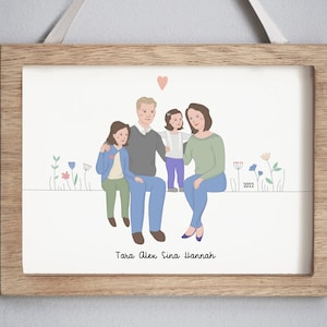 Customized family portrait, family illustration, custom illustration, customized family picture, personalized portrait, personalized gift