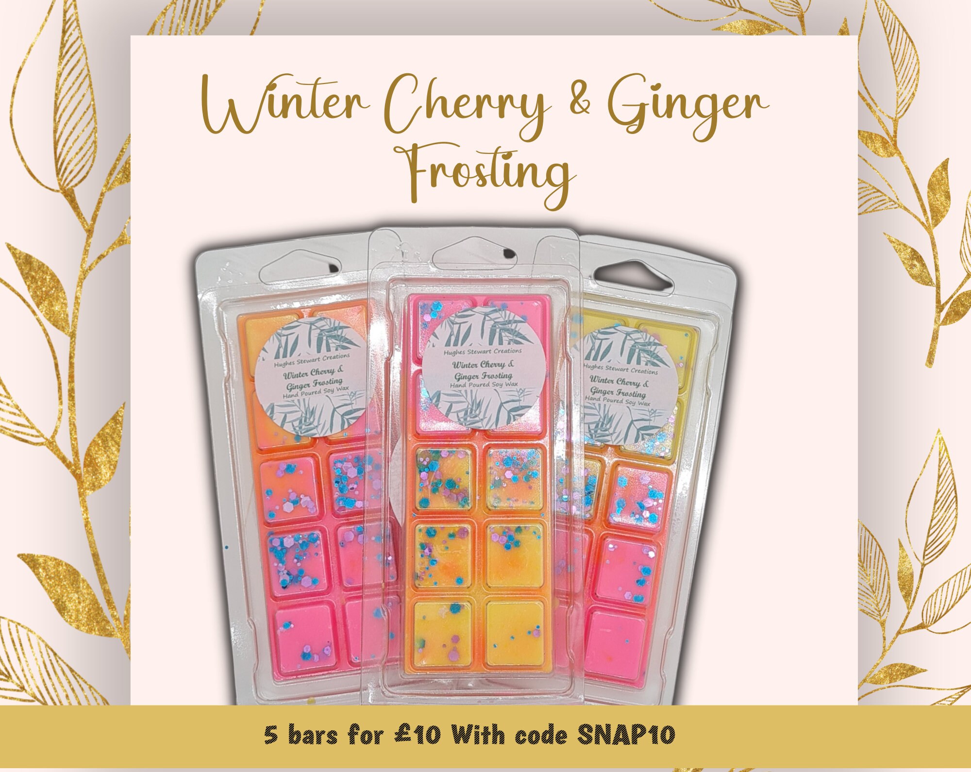 Winter Cherry & Ginger Frosting Wax Melts Snap Bar Clamshell Warming