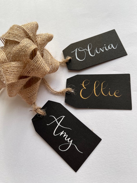 Personalised Gift Tags - Handwritten Calligraphy - Black gift tags - Custom Wedding & Party Favours - Luggage Tag - Gift Labels -