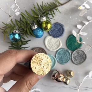 Sello de lacre de metal con forma de corazón, sello de lacre de Navidad, sello de lacre con mango de madera, sello de regalo, sello de copo de nieve, sello de lacre redondo de invierno