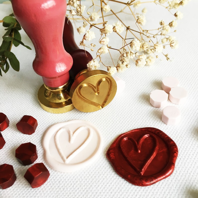 metal wax seal stamp heart/wedding seal stamp/wooden handle wax seal stamp/invitation seal stamp/valentine seal stamp/sealing wax stamp image 1