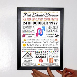 PERSONALISED Day You Were Born A4 Print Word Art Coloured Birthday Celebration Photo Poster Gift Keepsake sold as Print Only or In A Frame image 1