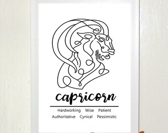 Capricorn Zodiac Print: Star Sign Traits, A4 Poster