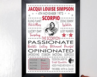 Personalised Scorpio Zodiac Star Sign Poster: Horoscope Birthday Gift