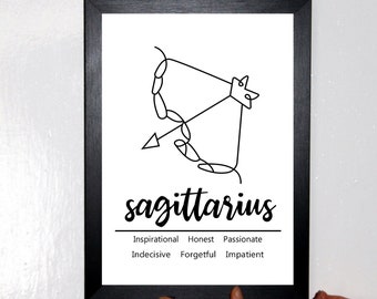 Sagittarius Zodiac Print: Star Sign Traits, A4 Poster