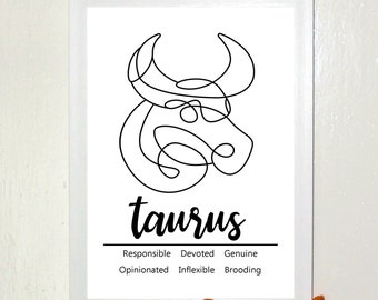 Taurus Zodiac Star Sign Traits Poster: A4 Print, Choice of Frames