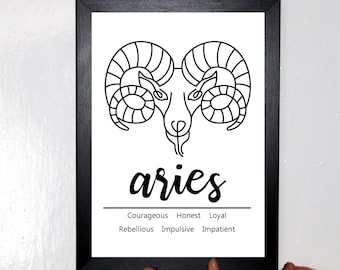 Aries Zodiac Print: Star Sign Traits, A4 Poster