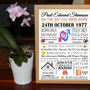 PERSONALISED Day You Were Born A4 Print Word Art Coloured Birthday Celebration Photo Poster Gift Keepsake sold as Print Only or In A Frame image 3
