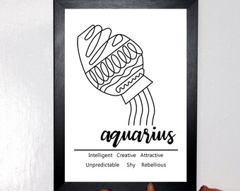 Aquarius Zodiac Print: Star Sign Traits, A4 Poster