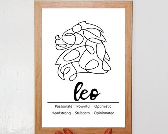 Leo Zodiac Star Sign Traits A4 Print: Framed or Unframed