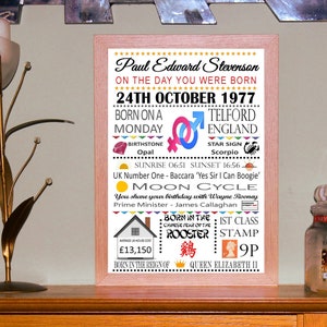 PERSONALISED Day You Were Born A4 Print Word Art Coloured Birthday Celebration Photo Poster Gift Keepsake sold as Print Only or In A Frame image 7