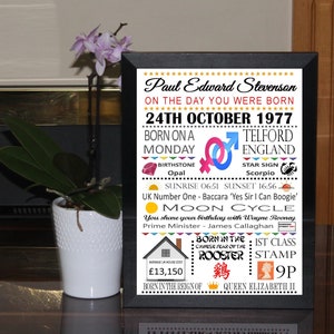 PERSONALISED Day You Were Born A4 Print Word Art Coloured Birthday Celebration Photo Poster Gift Keepsake sold as Print Only or In A Frame image 9