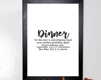 Dinner Definition Print: Funny Kitchen Wall Art