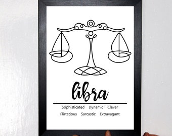 Libra Zodiac Star Sign Traits A4 Print