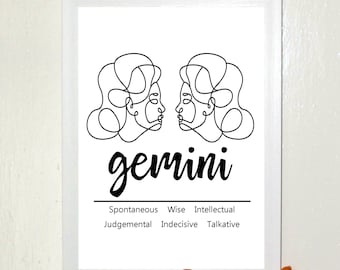 Gemini Zodiac Star Sign Traits A4 Print