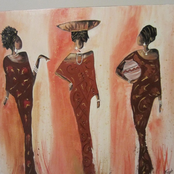 Peinture huile contemporaine/ABSTRAIT/femmes/AfRICAINES/Afrique/châssis bois/décoration murale/Cadeau durable personnalisé/tableau unique