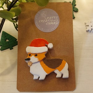 Cute Christmas Corgi Pin Badge | Dog Christmas Hat | Xmas Dog Badge | Christmas Pin Badge