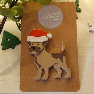 Cute Christmas Border Terrier Pin Badge | Dog Christmas Hat | Xmas Dog Badge | Christmas Pin Badge