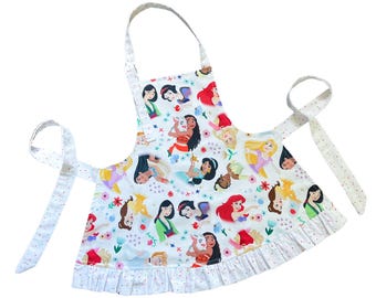 Disney© Princess Apron, Childs Apron, Kids Disney Apron, Cinderella Apron, Belle Apron, Snow White, Raya, Ariel, Anna, Jasmine, Pocahontas