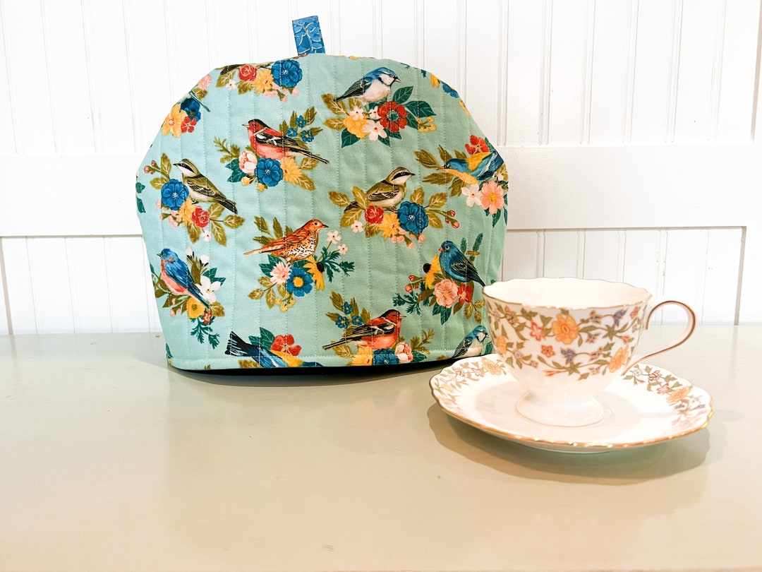 Blue Bird Teapot Cozy Birds Teapot Cover Golden Blue Birds Etsy