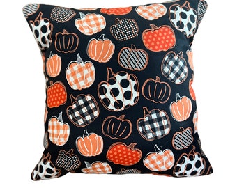 Pumpkins, Pumpkin Pillow Cover, Black Background with Polka Dot Pumpkins Pillow Cover, Orange Pumpkins, Fall Decor, Autumn Decor, Home Decor