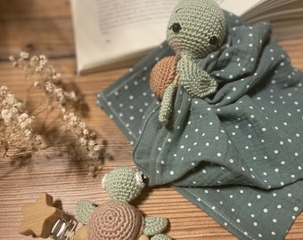 Schnuffeltuch,Schmusetuch,Kuscheltier schildkröte, Babygeschenk,Geburtsgeschenk,schildkröte Amigurumi,Muslin