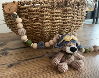 Kinderwagenkette Pilotenbär,Bär,Geburtsgeschenk,Amigurumi,Babygeschenk