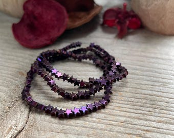 Dark Purple hematite stars 4mm beads