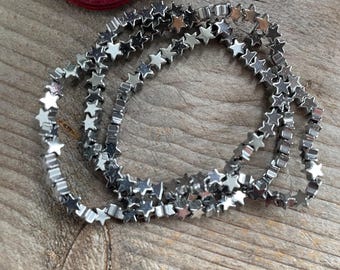 Silver hematite stars 4mm beads