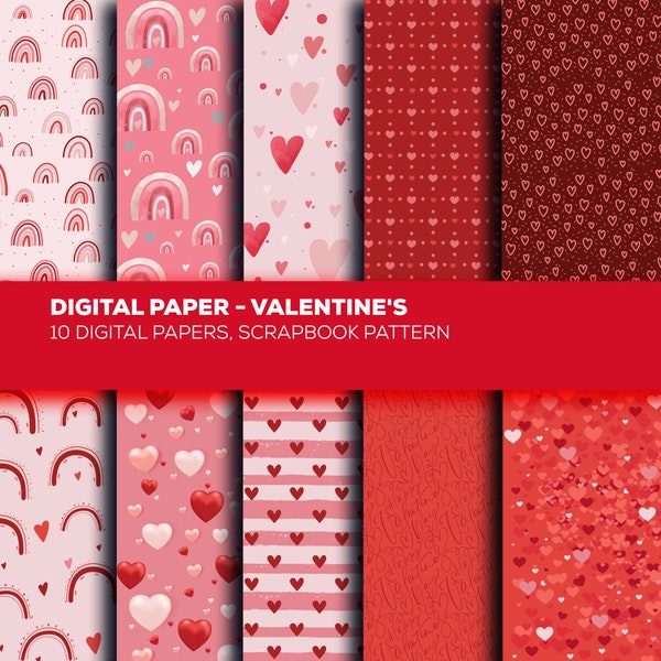 Valentines day digital paper, rainbow love, love digital paper, happy valentines day, hearts digital paper, papeles digitales san valentin