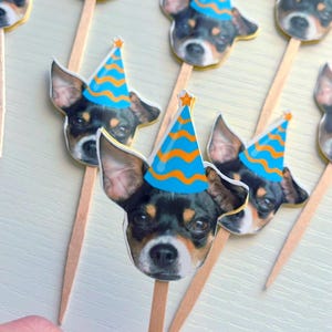 Custom Dog Photo Cupcake Toppers, Dog Party Decorations, Personalize Dog Cupcake Topper, Dog Birthday Party Topper, Puppy Pet Face