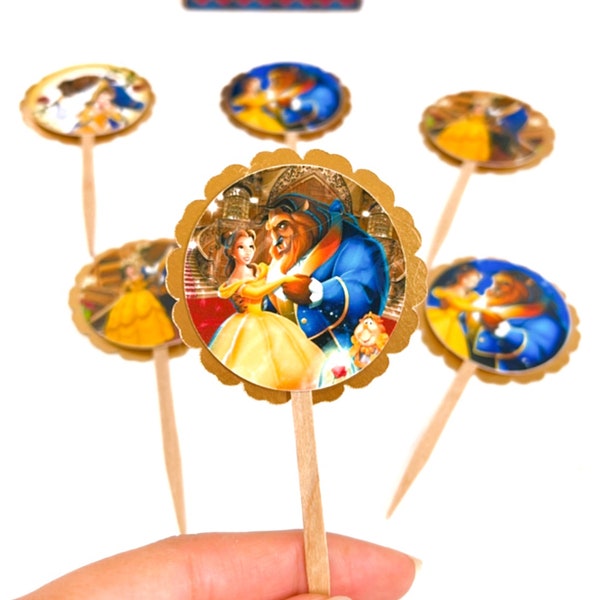 Cupcake Toppers beauty and the beast, beauty and the beast Cupcake, La bella y la bestia Birthday, Cupcake Toppers, Bella y la bestia