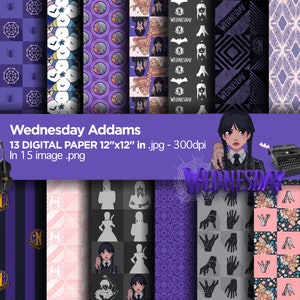 Wednesday Addams Digital Papers, Wednesday Addams Backgrounds, Wednesday Addams Papers, Scrapbook, Printable digital paper, Merlina
