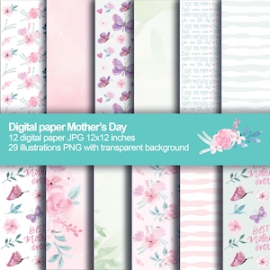 Papel digital para o dia das mães, papel para o dia das mães, papel digital floral, papéis digitais dia de la madre, papel digital para flores em aquarela