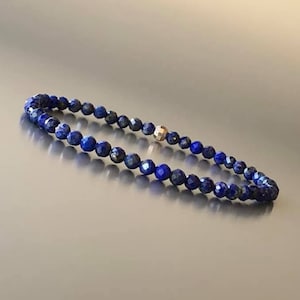Lapis Lazuli bracelet - faceted natural Lapis lazuli stone beads - Blue colored bracelet