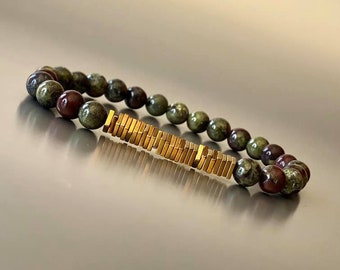 Bracelet Jaspe Sang de Dragon et Hématite dorée - Bracelet femme fait main en perles de pierre naturelle - Bracelet boho