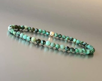 Bracelet turquoise africaine facettées et perle argent, african turquoise, bracelet fin turquoise , bracelet vert perles 3mm