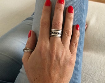 Ethnischer Boho Verstellbarer versilberter Ring – Verstellbarer Boho-Ring – Großer verstellbarer Ring – Tribal-Ring – Boho-Ring – Boho-Ring