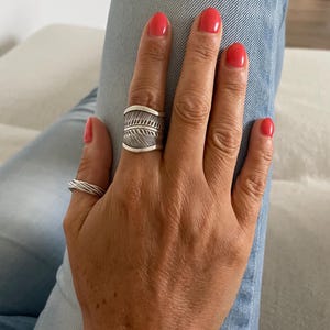 Sterling Silver Leaf Ring – Boho Unisex Adjustable Ring – Handmade Nature Jewelry – Tribal Ethnic Style – Ethnic Silver Jewelry