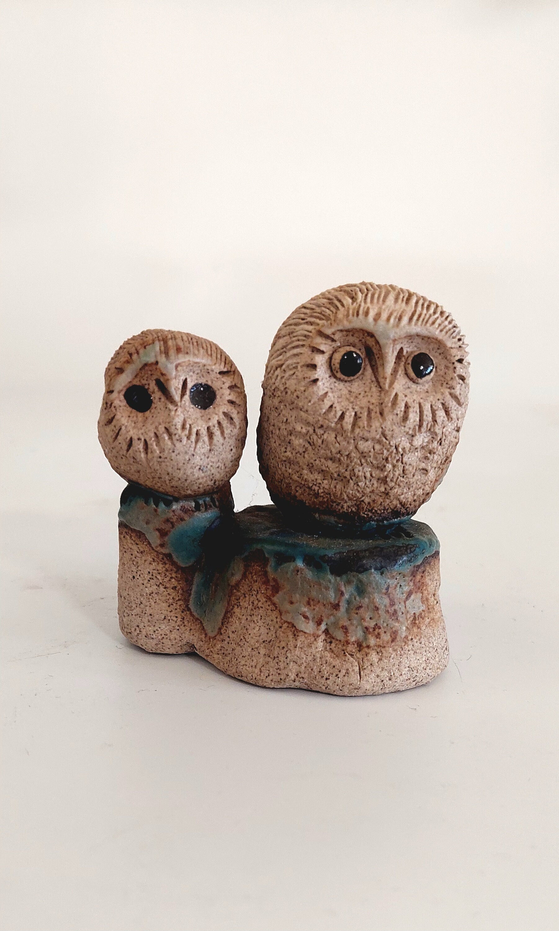 Two Vintage Pottery Owls, Sitting on a Branch, Australian Pottery, Pottery Figurine, Figurine Valent