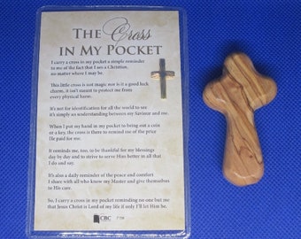 One Of Each - Olive Wood Christian Palm / Comfort / Holding Cross With a Wallet Purse Verse Card Handmade In The Holy Land Bethlehem Israel