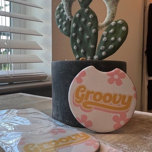 Groovy Car Coasters | Set of Two, Cup Holder Coasters, Car Gift, Birthday Gift For Women, Car Accessories, Sweet 16 Gift, Retro Car Coaster